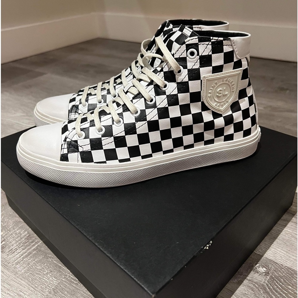 Saint Laurent NEW AUTHENTIC leather Bedford High Top checkered sneakers.Size 40